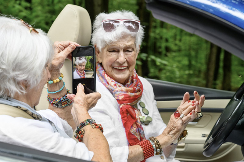 senior friends on a road trip